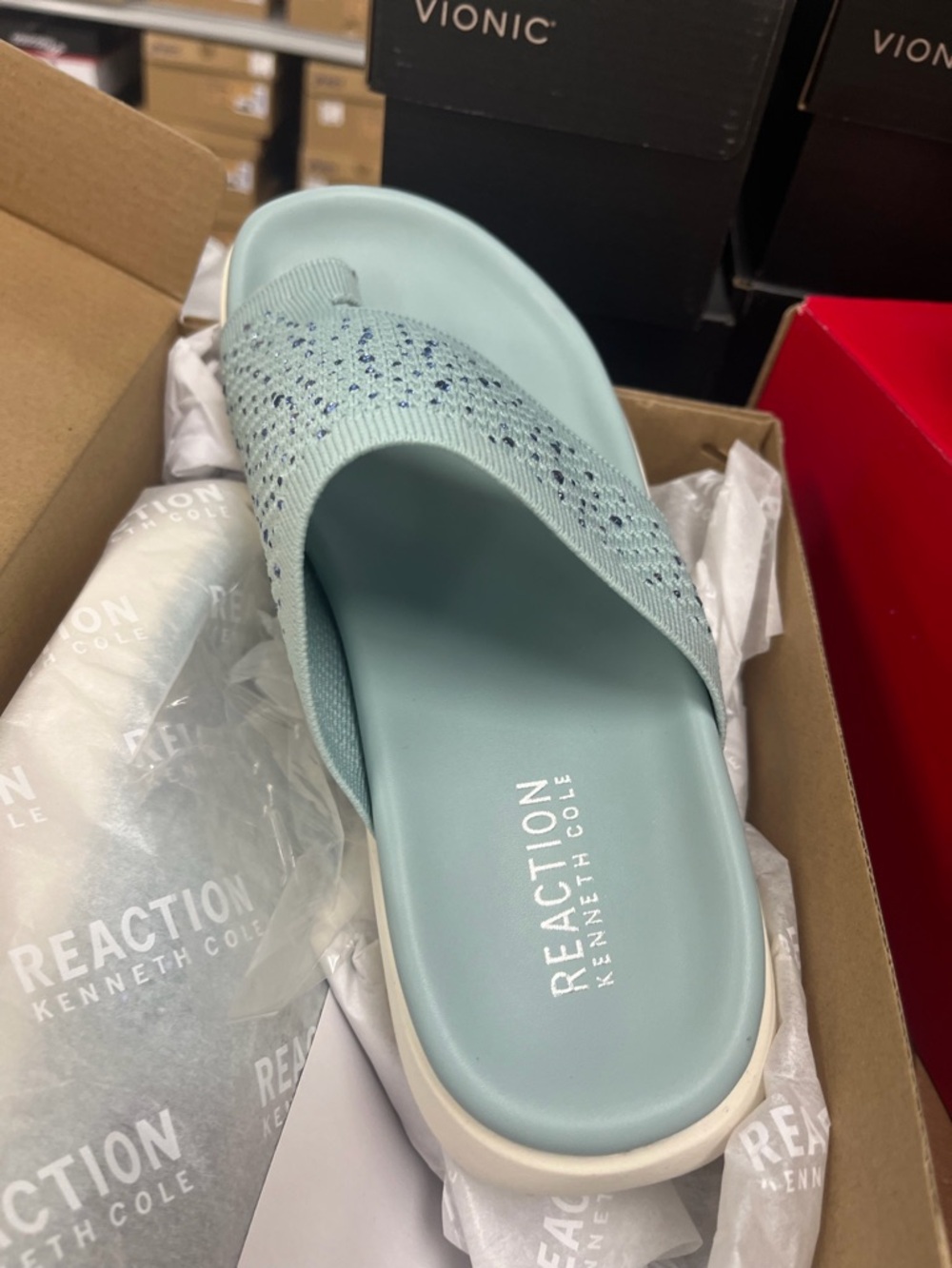 Kenneth Cole Reaction Light Seafoam Blue Knit Slide Sandal
